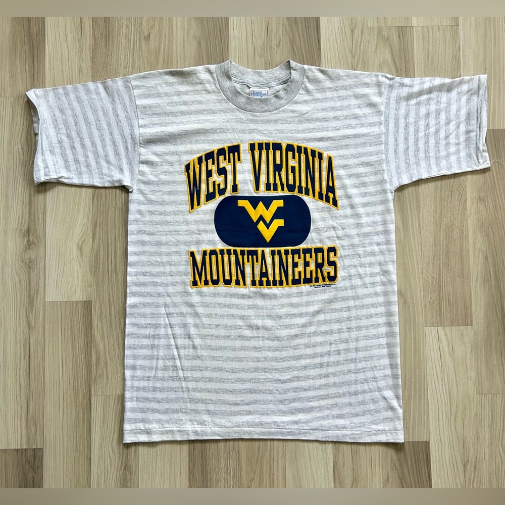 Vtg 1990 West Virginia Mountaineers Striped Single Stitch T-shirt Men’s Large